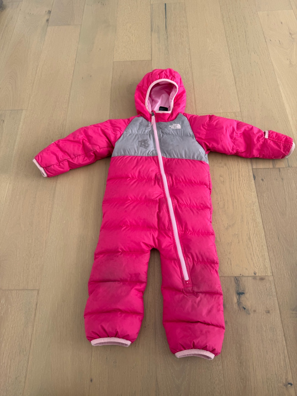 The North Face Infant Pink and Gray Puffer Snowsuit